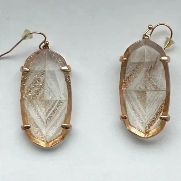 NWOT Kendra Scott Esme Rose Gold Drop Earrings In Gold Dusted Glass